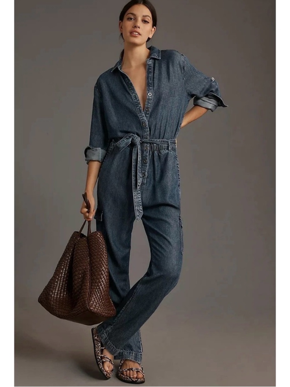cloth & stone Dark Blue Denim Utility Jumpsuit